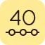 Une icône carrée jaune avec le numéro 40 au-dessus d'une ligne horizontale de quatre cercles connectés, représentant la réussite d'atteindre le niveau 40 dans un jeu.